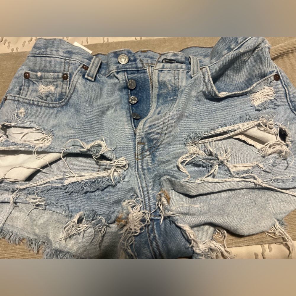 Levi's Light Blue Distressed High-Waist Jean Shorts